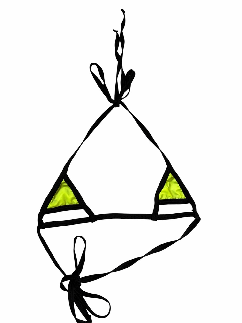 Black & neon yellow micro triangle adjustable tie bikini top